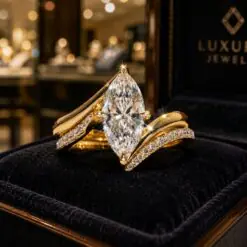 18K Gold Plated 4ct Marquise Cut Diamond Engagement Ring