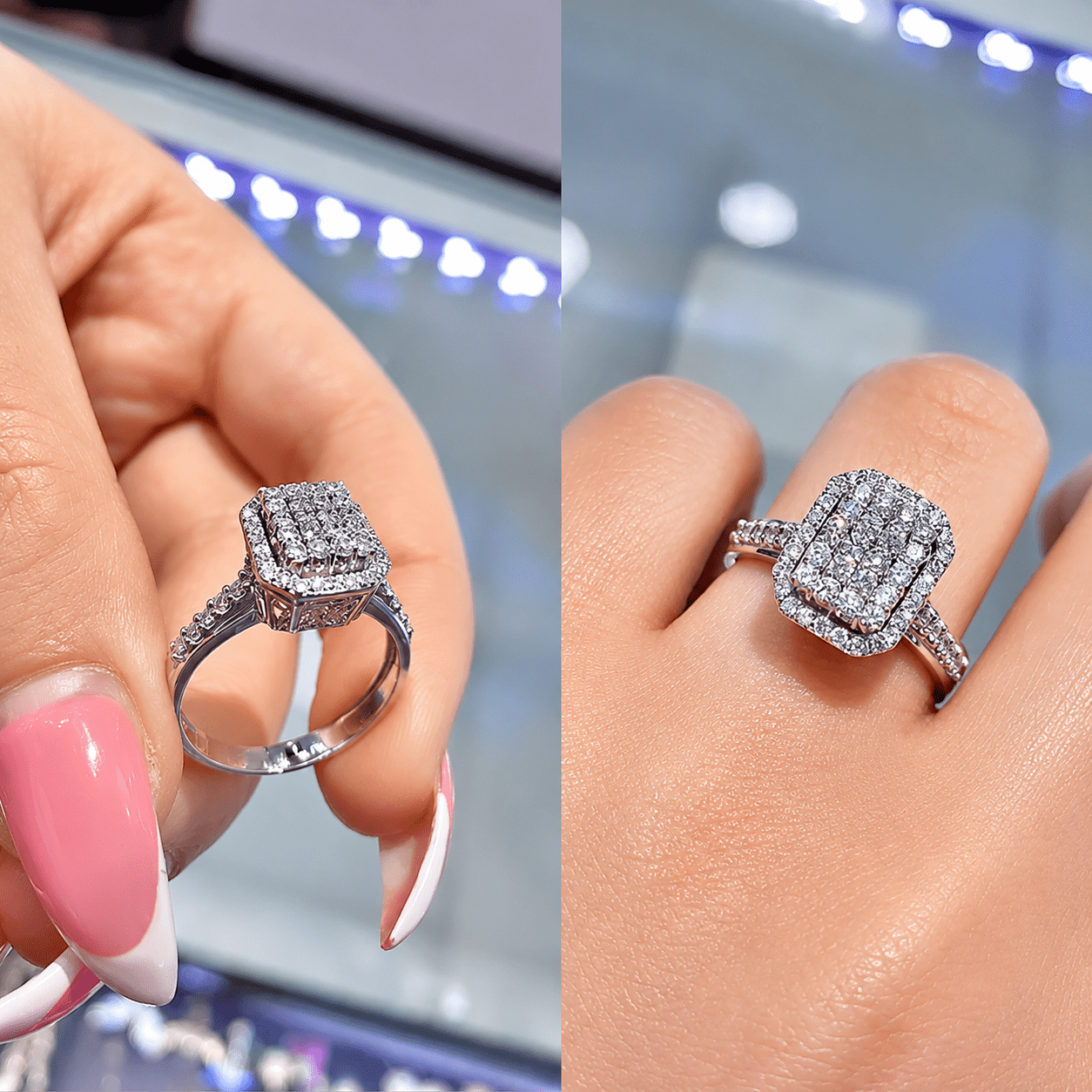 18K White Gold Plated Luxury Square Design CZ Diamond Ring 4 18K White Gold Plated Luxury Square Design CZ Diamond Ring - Image 2