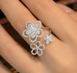Flowers Open CZ Diamond Ring With Claw Setting DIVIJEWL_RING119