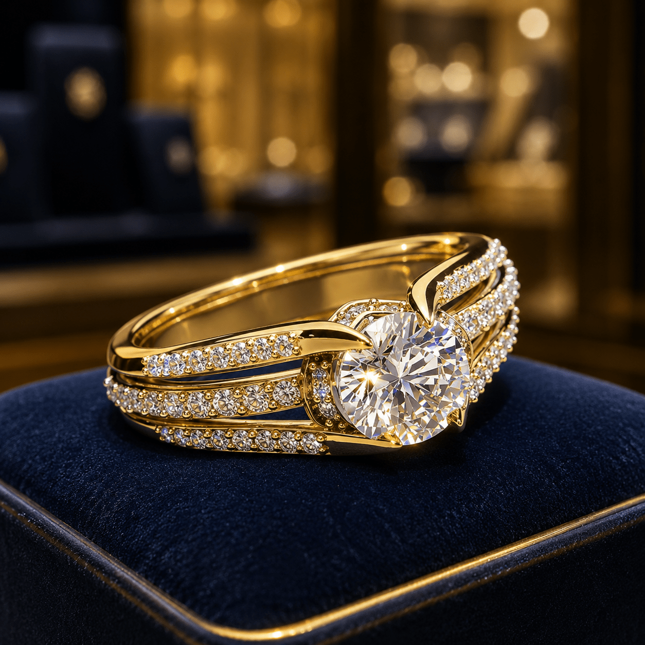 Three dimensional CZ Diamond Gold Plated Ring DIVIJEWL_RING122 3 Three dimensional CZ Diamond Gold Plated Ring DIVIJEWL_RING122