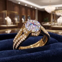 Three dimensional CZ Diamond Gold Plated Ring DIVIJEWL_RING122.1